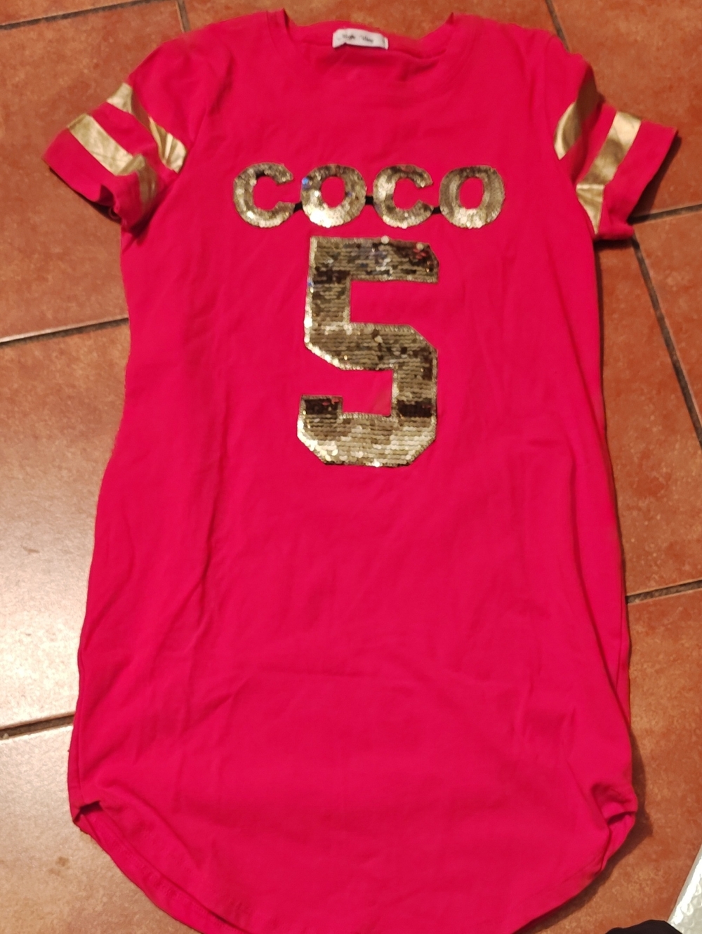 Girls' Hot Pink Sequin COCO 5 Short Sleeve Tee